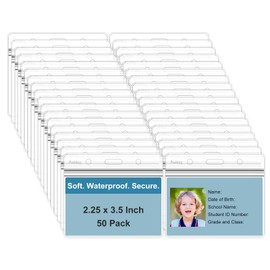 Kids Horizontal Name Badge Holders - Fushing 2.25x3.5 Inch Durable Soft Waterproof TPU Badge Name Tag Badge ID Card Holders for Teens Students (50)
