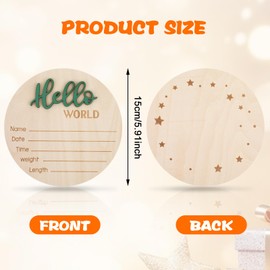Nogeqi Meilensteinkarten Baby Holz Schild Doppelseitiger Hallo Welt Baby Holzschild Hello World Willkommensschild für Neugeborene, Rund Holz Geburtsanzeige für Schwangere Werdende Eltern