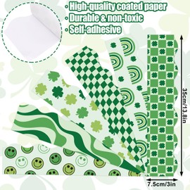 Whaline 82Ft Boho St Patrick's Day Bulletin Board Borders Green Shamrock Plaid Face Rainbow Self-Adhesive Border Trim for School Classroom Office Decor, 72pcs