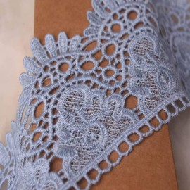 Width:9cm No Elastic Embroidered Lace with Flower Motif, Accessory Table Cover, Curtain, Wedding Dress, DIY, Outfits Decoration(1 back 2 yards) (Thin Blue)