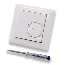 Halmburger UP Room Thermostat Room Temperature Controller RTR-5510rg in Busch Jäger Balance SI Alpine White in Single Frame 1721-914 Including EBROM Phase Tester for Mounting the Device RTR-5510 (rg)