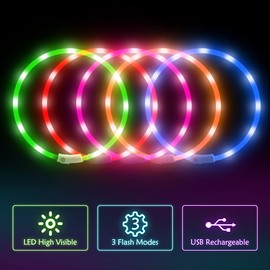 BSEEN Silicone LED Dog Collar - USB Rechargeable Light Up Puppy Collar (Orange)