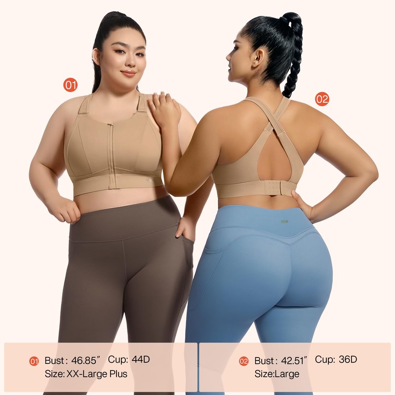 VFUS High Impact Sports Bras for Women Adjustable Zip Front