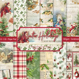 24 Sheets 6" x 6" Vintage Christmas Scrapbook Paper Single -Sided Cardstock for Scrapbooking Journal Photo Album (R2315)