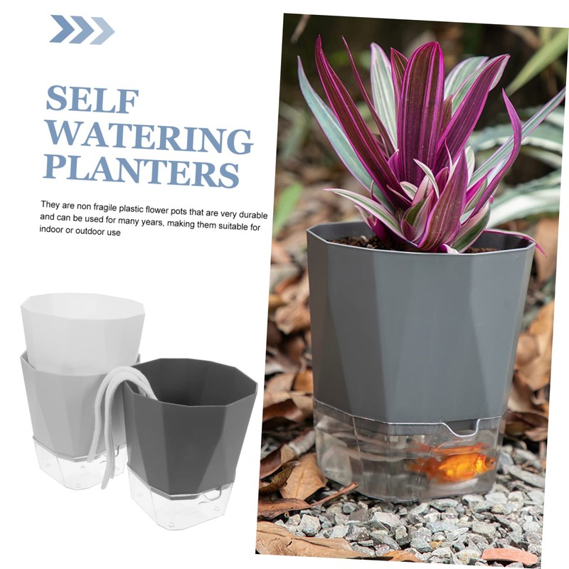 Mipcase 3Set Self Watering Planters Automatic Water Absorbing Flower Pots
