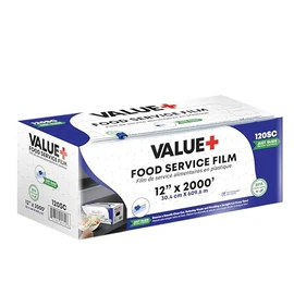 VALUE + Foodservice Clear Plastic Wrap Film (12 in x 2000 ft), Cling Film with Slide Cutter, Food Wrap Roll, Commercial Grade, Great for Sealing & Storage, Ideal for Home Use & Food Service Industry