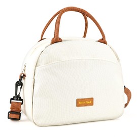 Linkidea Lunch Bag for Adult, Canvas Insulated Lunch Bag with Two Carrying Mode, Large Capacity Lunch Tote Bag with Zipper Fits Daily Use, Compatible with Bentgo, Ello, Natraprow, Iteryn (Beige)