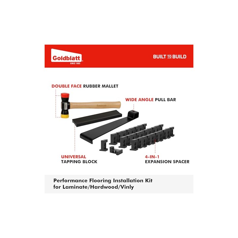 Goldblatt Laminate Wood Flooring Installation Kit with Reinforced Double-Faced Mallet,