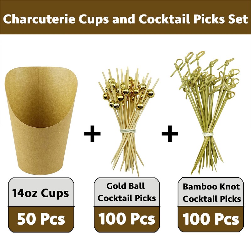CAMKYDE [50 cups + 200 picks] 14 oz Disposable Charcuterie