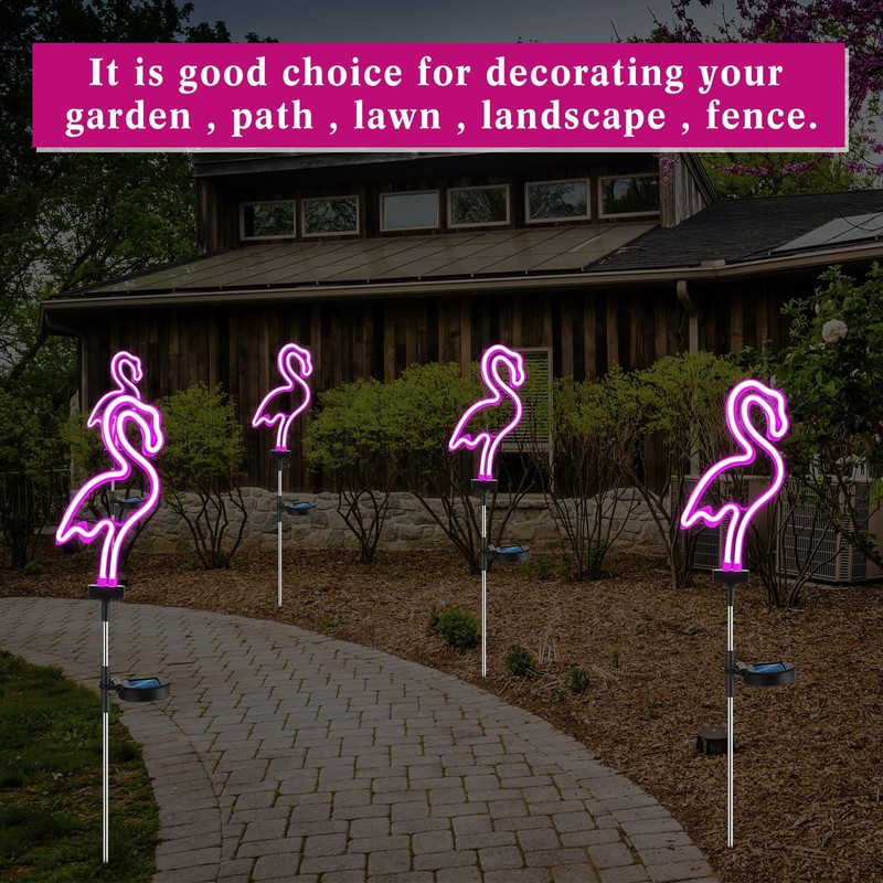 Retisee 6 Pcs Flamingo Solar Stake Lights Pink Flamingo Outdoor
