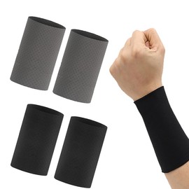 Set of 4 Wristbands, Thin, Cool, Sweat Wiping, Sweat Absorbent, 4.7 inches (12 cm), For Summer, Quick Drying, Breathable, Long, Short, Sports, Baseball, Running, Unisex, 2 Black + 2 Gray