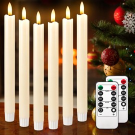idyl light LED Flameless Taper Candles with Remote Timer 3D Flickering Taper Battery Operated Candle Real Wax 6-Pack for Christmas Home Wedding Decor(0.86 W''9.84 H'') (Ivory White)