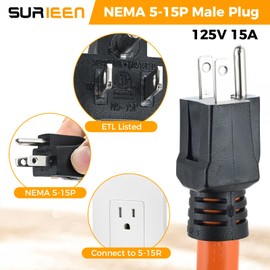 SURIEEN NEMA 5-15P to L14-30R Generator Welder Adapter Plug Cord 1.5FT, Household 15Amp to Generator Lock in 30Amp Inlet Transfer Switch Converter, STW 12AWG, ETL Listed