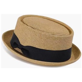 KorhLeoh Summer Pork Pie Straw Hat 1920s Bowler Flat Top Fedora Hat Costume Party Cap for Men Women Unisex, Khaki elegant bow