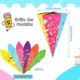 HOWAF 4 x School Cones, 33 cm, School Cone, Sibling Bag, Foldable Sugar Bag for First Day of School, Sugar Cones Gift Packaging for Beginners of School, Gifts for First Day of School, Boys and Girls