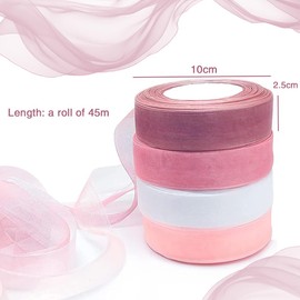 4 Rolls Sheer Chiffon Ribbon for Gift Wrapping Decoration, Transparent Tulle Ribbon for Birthday Presents, Cards, Wedding Invitations, Bows Crafts