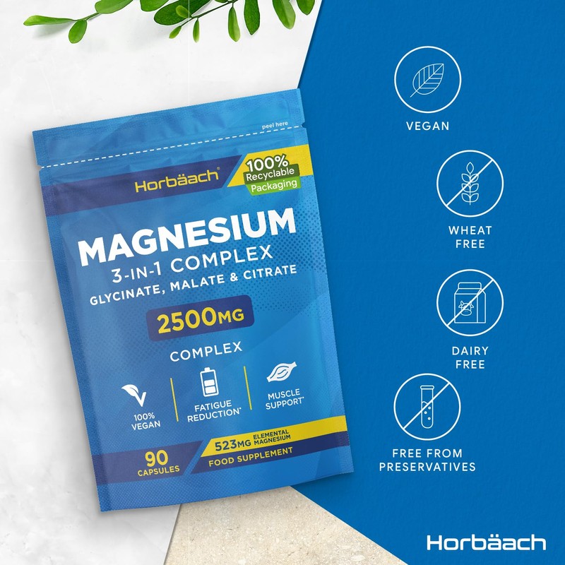 Magnesium Glycinate Supplements 2500mg | 3-in-1 Complex | 523mg Elemental