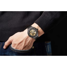 Anthony James Skeleton Sports Automatic Wrist Watches Men - Hand Assembled Water & Scratch Resistant Analogue Watch with Split Second Counter - Analogue Watches Men, Skeleton Sports Black, Bracelet