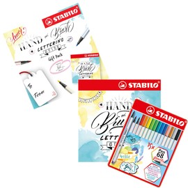 STABILO Pen 68 Brush Pens with Handwriting Instructions, 15 Assorted Colours