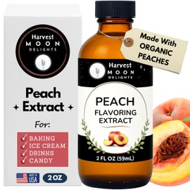 Natural Peach Extract - 2 oz - Water-Soluble - By Harvest Moon Delights - Peach Extract for Baking, Ice Cream, Drinks, and Candy - Flavoring, Flavor - Sugar-Free
