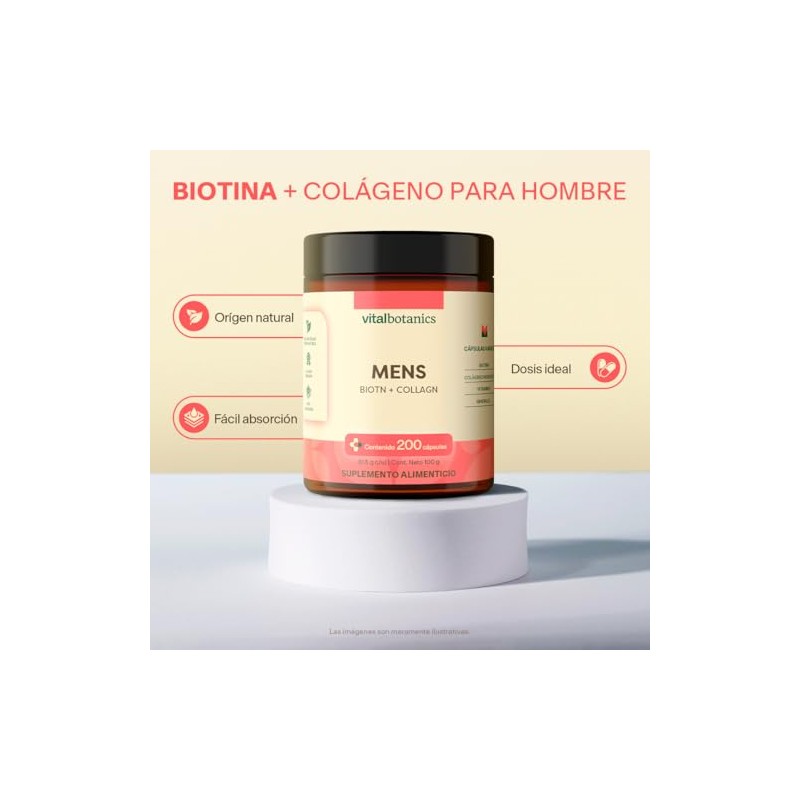 Vital Botanics Biotina Colágeno Hidrolizado Hombre 200 Cápsulas 500 Vitaminas