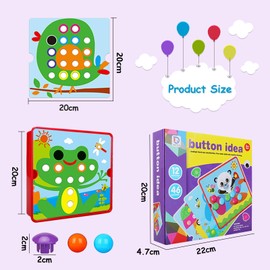 GothicBride Mosaic Peg Game for Children, Montessori Toy from 3 Years, Plug-In Game with 46 Large Beads and 12 Colourful Cards, Educational Learning Games 3 Years