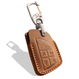 Aoocar Leather Key Fob Cover, Compatible with 2021-2025 2026 GMC Yukon Denali Sierra, For Chevy Silverado Suburban Tahoe Buick etc, Retro Style Design Key Holder Protector(5 Button, Brown)