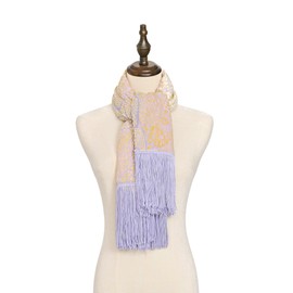 USHOWHEY Velvet Shawl Scarf Wraps for Women, Burnout Print with Tassel and Oversize Design, Can be Used As Shawl and Scarf, Purple/Yellow Color