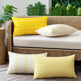 JOTOM Set of 4 Outdoor Cushion Covers 30x50 cm Waterproof Decorative Throw Pillow Covers 12x20 Inch Modern Geometric Sofa Indoor Bed Decor Cushion Cases for Patio Garden Porch Bench (Yellow)