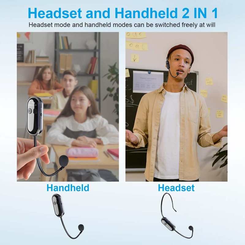 Wireless Microphone Headset, 2.4GHz, 160ft Range, Headset Microphone and Handheld