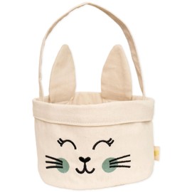 Papierdrachen Easter Nest with Rabbit Ears and Handle, Canvas with Mint Rabbit Print, Easter Bag, Easter Decoration