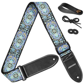 Amumu Embroidery Guitar Strap adjustable for Acoustic, Electric, Bass Guitars -Blue