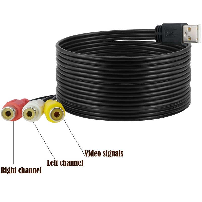 BENACES USB to 3RCA Cable, 1.5m/5Ft USB A Male to