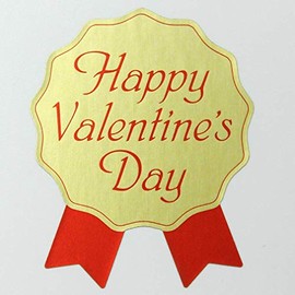 Valentine's Day Stickers (Ribbon Shape, Gold/Red) (100 Pieces) [k-014-]