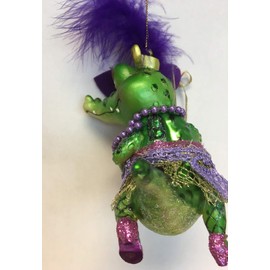 December Diamonds Glass Ornament - Mrs. Crocodile with Mask, Mardi Gras Theme