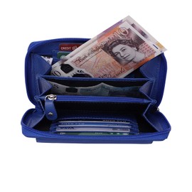 STARHIDE Women RFID Blocking Real Leather Full Zip Around Purse 5520 (Blue)