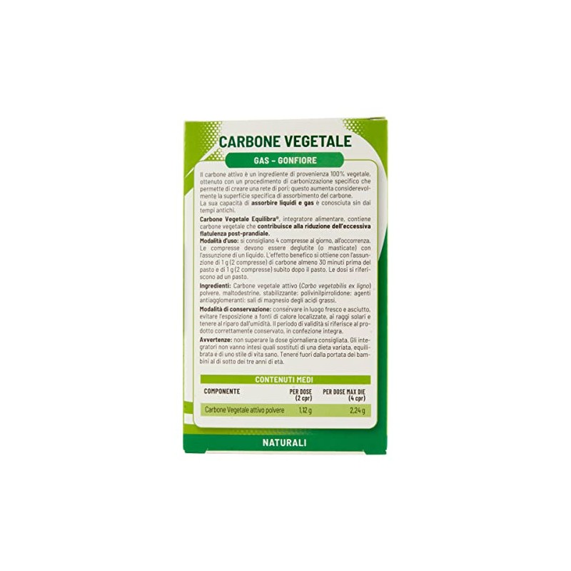 equilibra Integratori Alimentari, Carbone Vegetale, Integratore a Base di Carbone