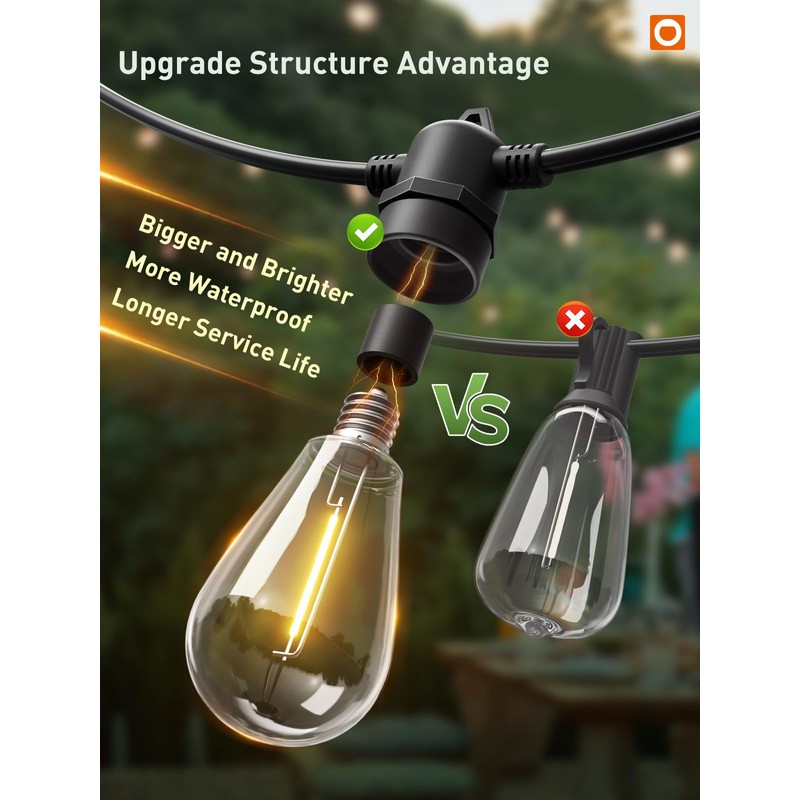 addlon 100FT LED Outdoor String Lights, Remote Dimmable Patio Lights