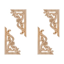 Gotetiso Wooden Ornaments Pack of 4 Wooden Corner Onlay Wood Carved Corner Wooden Ornament Wood Carved Corner Onlay Applique Unpainted Applique Frame Carved Corner Onlay Furniture Appliques