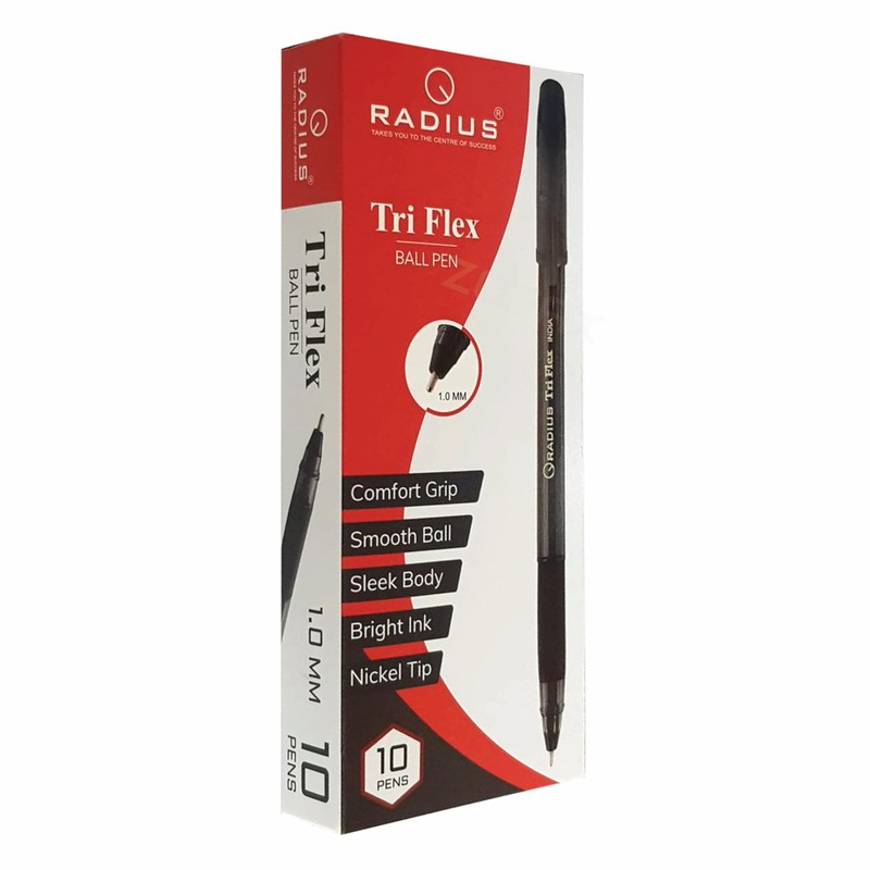 RADIUS Tri Flex Ballpoint Pens, BLACK, 1.0mm Medium Point, Pack