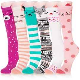 SEEYAN Girls Knee High Socks Long Funny Boot Kids Crazy Animal Pattern Tall Cute Fun Child Socks For Girls Gifts 6 Pairs (6 Pairs Animal-H)