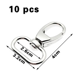 Pack of 10 Key Ring D-Rings, Swivel Carabiner Hook Ring, Lobster Clasp, Swivel Key Ring, 360° Rotatable for Lanyard, Craft, Bags, Belts, Sewing Accessories, silver