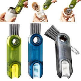 lomdung 3 Pieces 3-in-1 Cleaning Brush with Hard Bristles, Bottle Brush, Multifunctional Cup Lid Cleaning Brush Set, Portable Cleaning Tools for Cup Lid, Straw, Tight Spaces