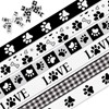 6 PCS Paw Print Grosgrain Ribbons 3/8" Black White Decor