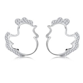 Helen de Lete Simple Pattern Chicken Rhinestone Hen Sterling Silver Stud Earrings For Women