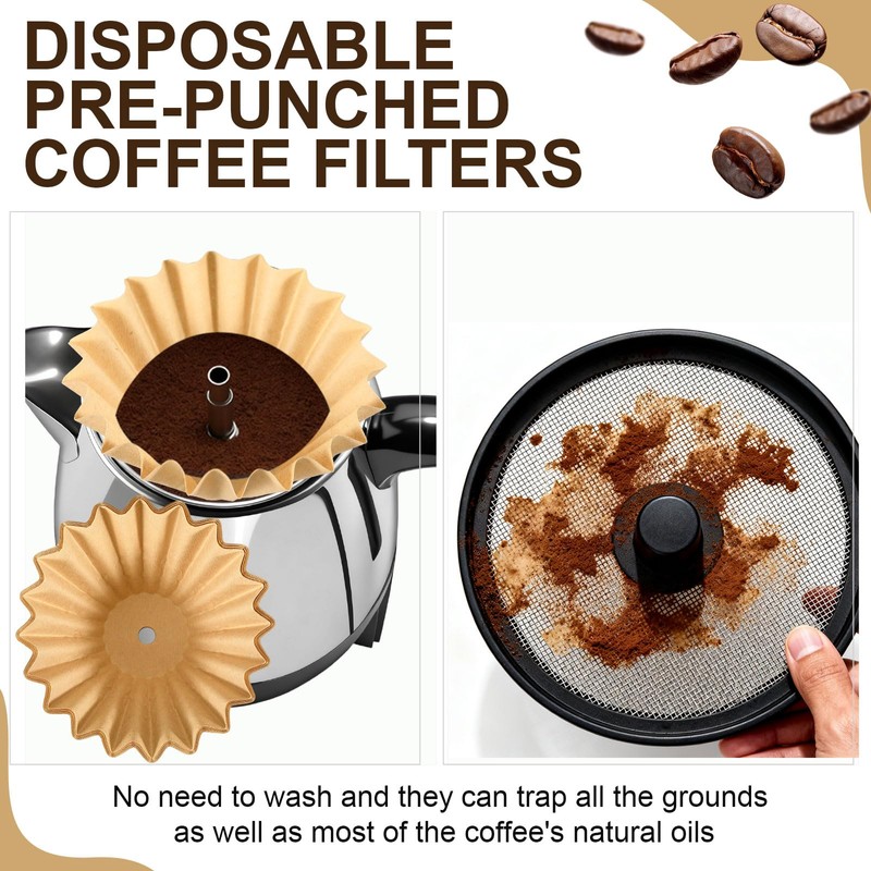 100 Pcs Coffee Filters Pre-punched for Percolator, Brown, 30 Cup