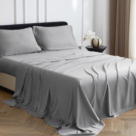 Simple&Opulence 100% Viscose Bed Sheet Set 4 Piece, Breathable Cooling Bedding Set with 15" Deep Pockets, Luxury Ultra Soft for Hot Sleepers (Gray,Queen)