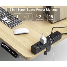 CCCEI Standing Desk Clamp Power Strip with 15 Outlets, Black Desktop Edge Mount Surge Protector Outlet, Fast Charging USB-A and 45W USB-C Ports, 6 FT Flat Plug, Black Fit 1.6 inch Table top.