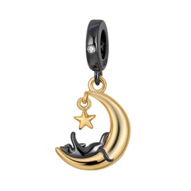 BEEUVIP Cat and Moon Star 925 Sterling Silver Openwork Bead for Charm Bracelets and Necklaces, Birthday Mothers Day Jewelry Gifts Women