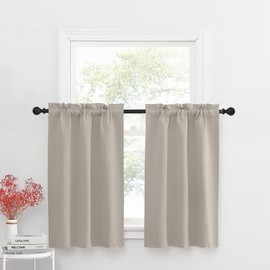 NICETOWN 36 Inch Length Curtains Blackout Window Curtains for Kitchen, Rod Pocket Room Darkening Thermal Insulated Sunlight Block Short Curtians for Living Room, W29 x L36, Natural, 2 Panels